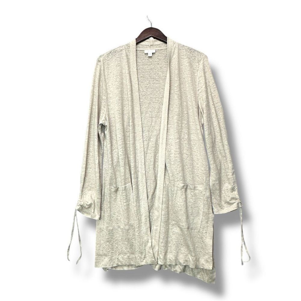 J. Jill Womens Beige Open Cardigan Sweater Size L Minimalist Hygge Cozycore Chic